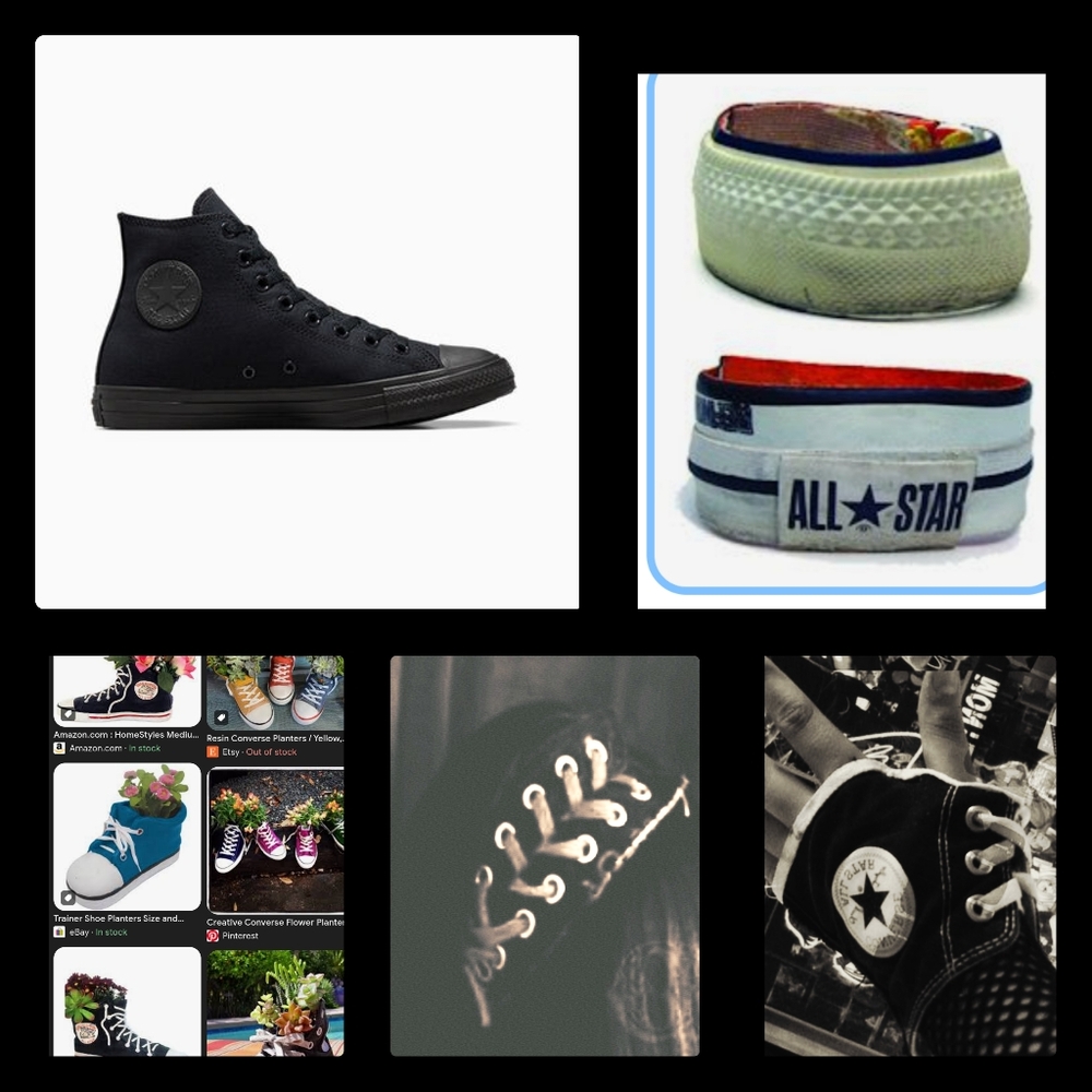 1Converse Chuck Taylor Black Monochrome Sneaker*4 DIY Planter,HeadbandsBracelets